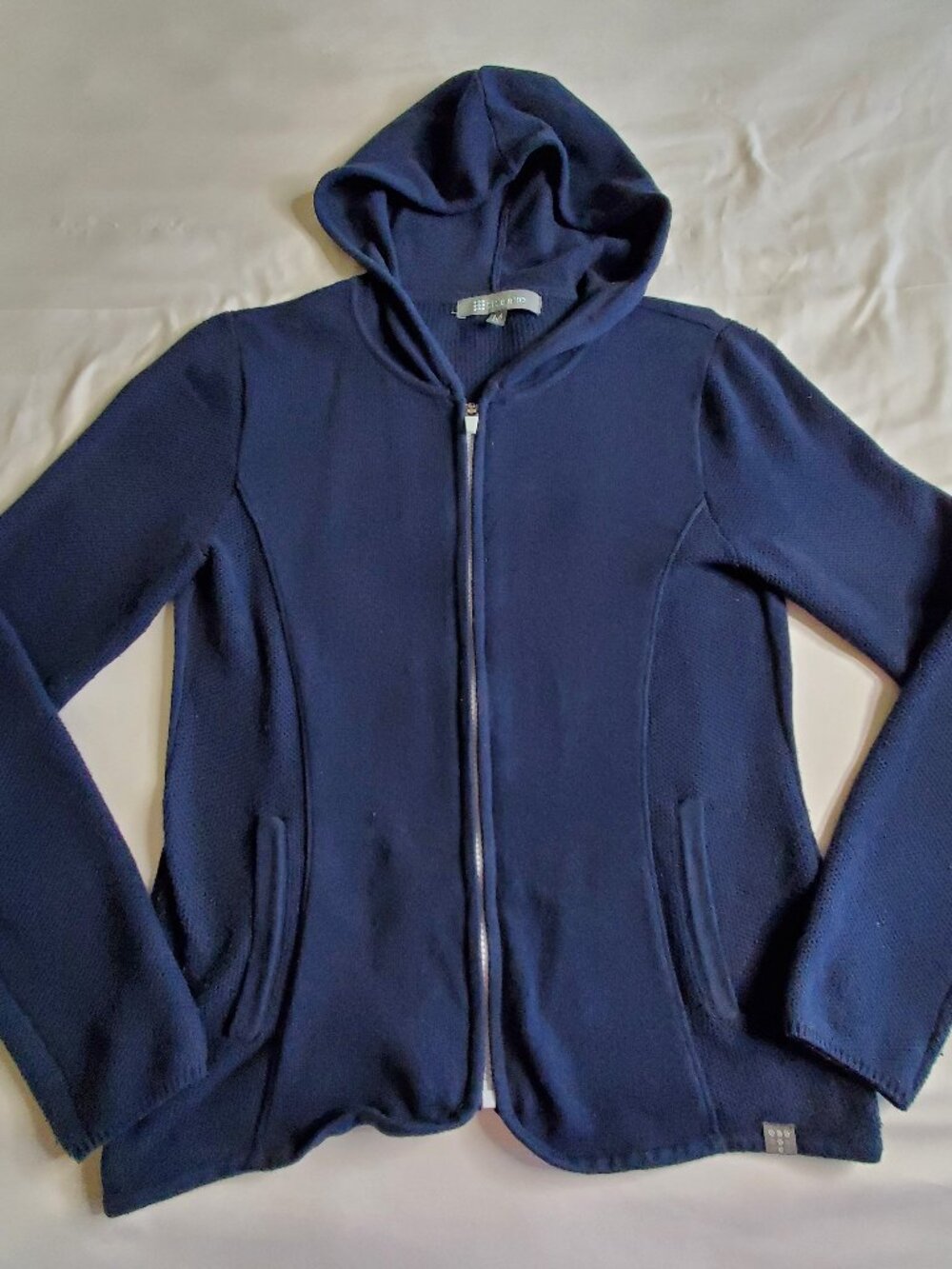 Title Nine Cardigan Womens Medium Navy Blue Hooded Full Zip Sweater Jacket Golf